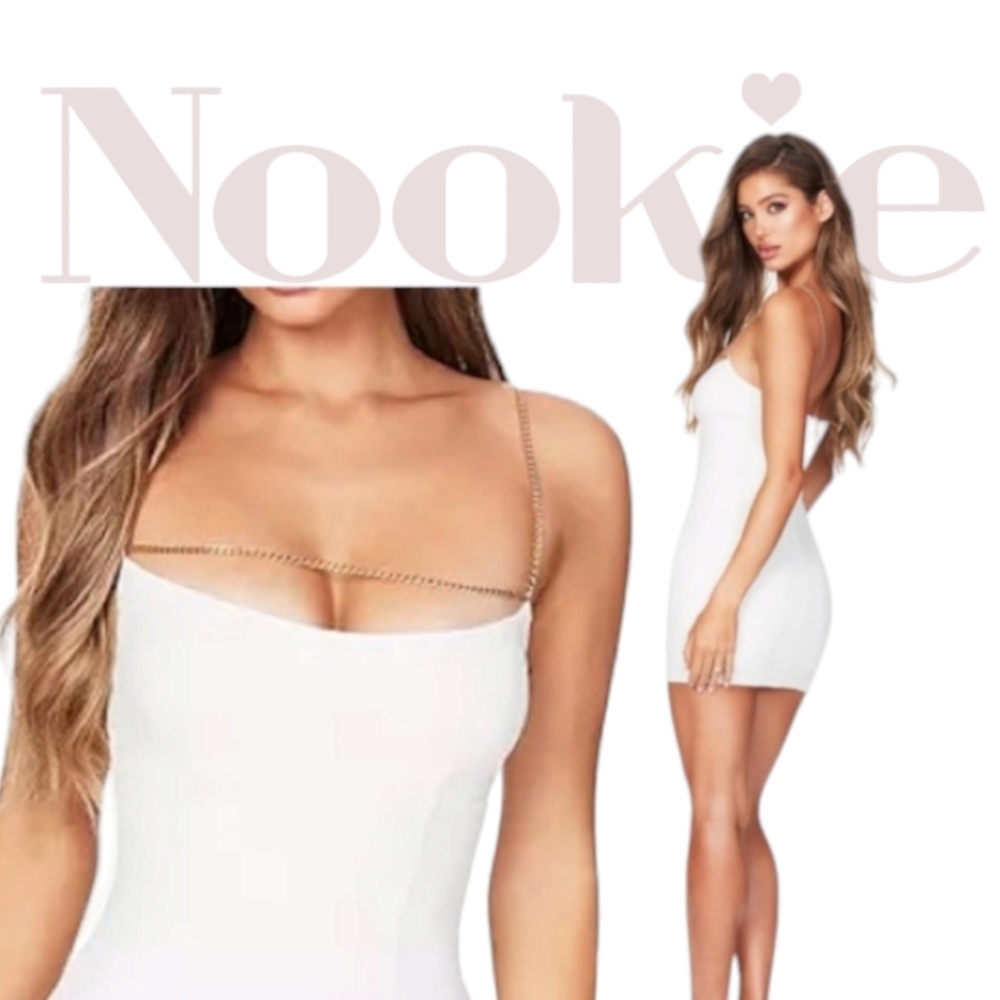 Nookie Lexi Chain Mini Dress White Bodycon Size MED NWT